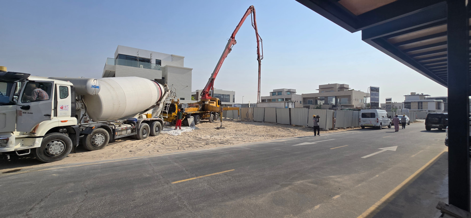 Concrete pour with pump on villa site